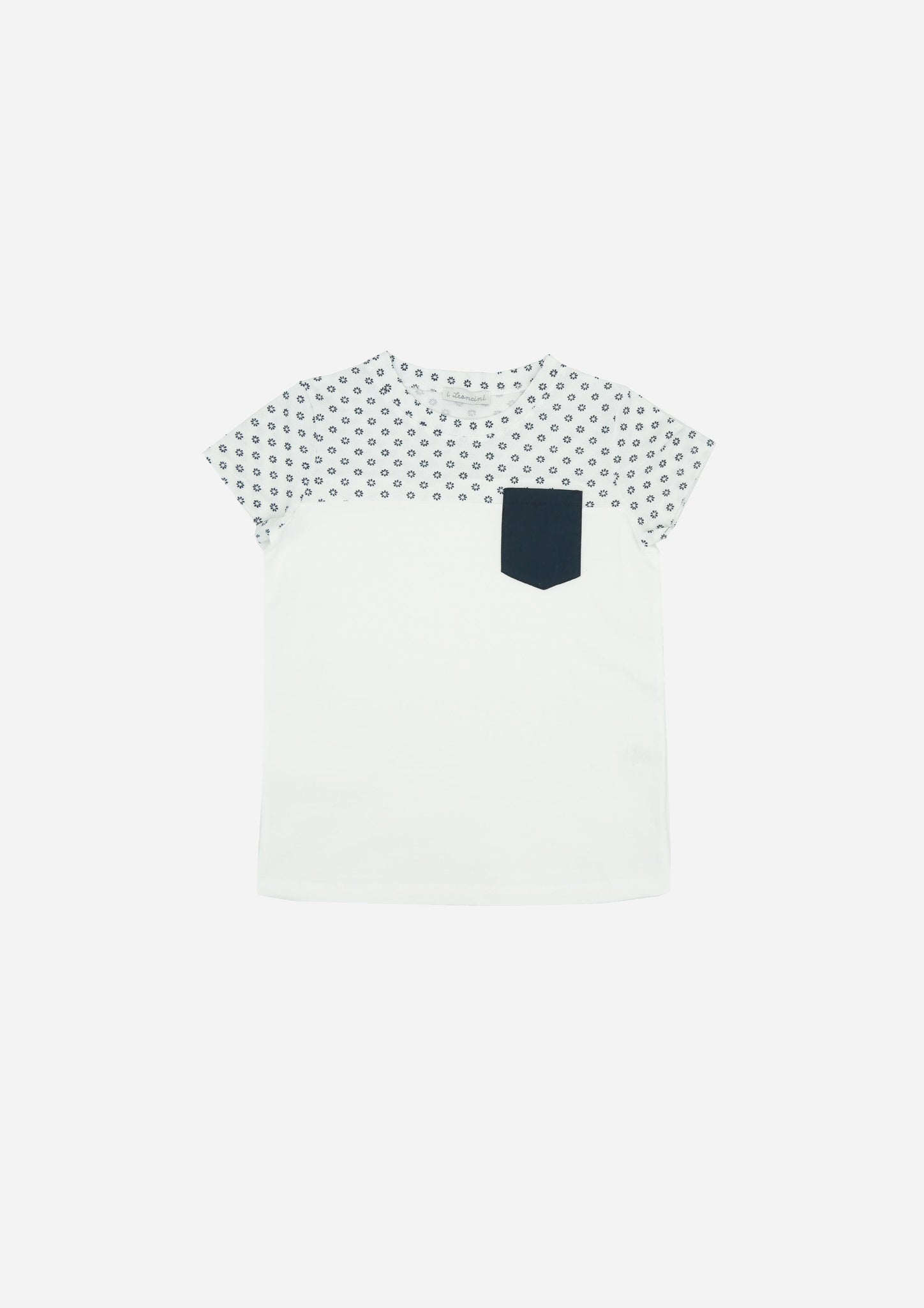 T-shirt JACOB Bianco con fiori blu-T-shirt, Camicie, Top e Canotte-I Leoncini Shop
