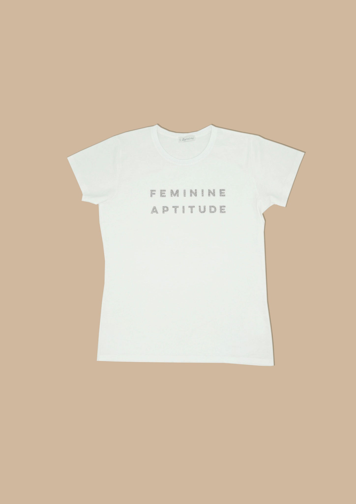 T-shirt FEMININE Bianco stampa glitter silver-Feminine aptitude-I Leoncini Shop