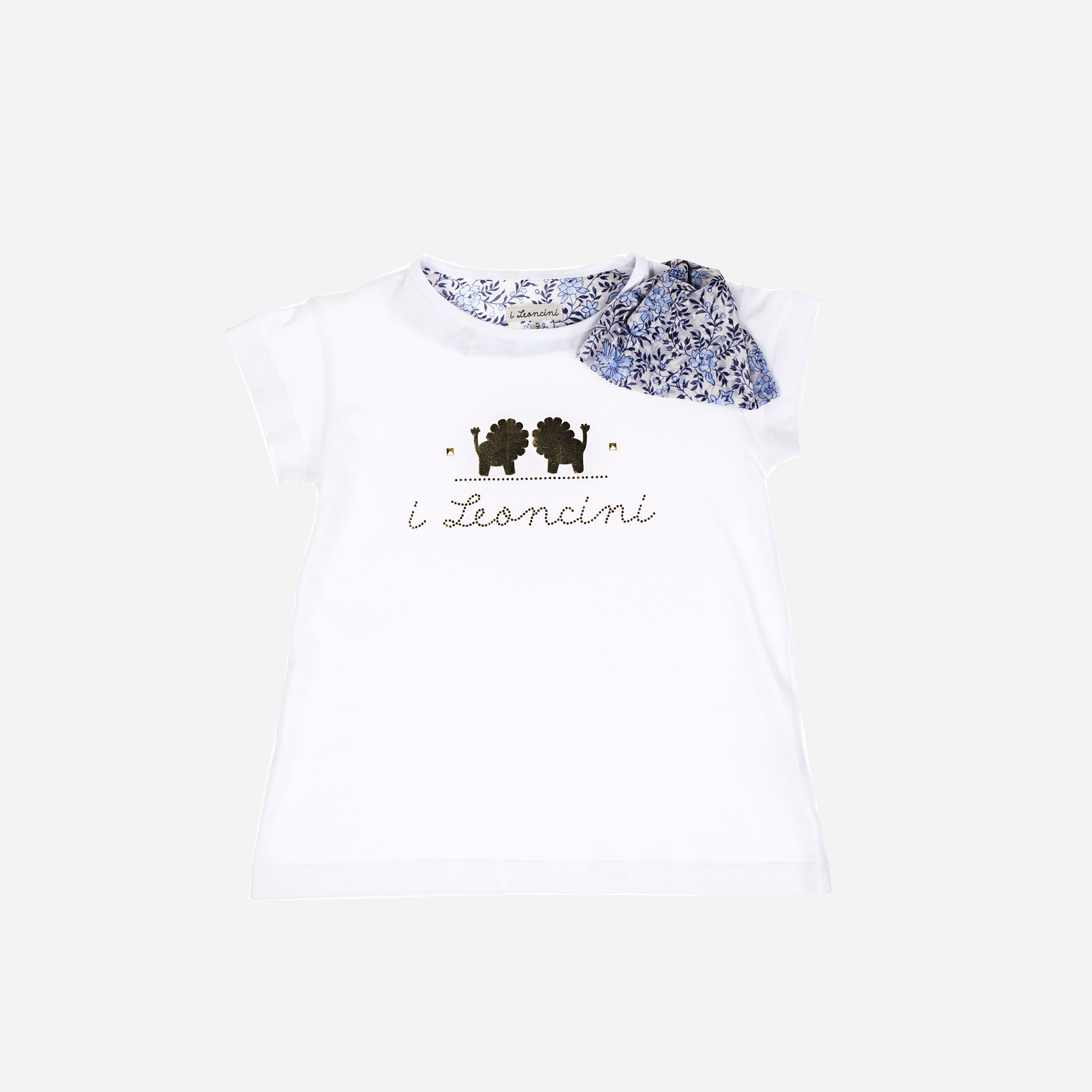 T-shirt BETTI Bianco, fiocco floreale-OUTLET T-shirt, Camicie, Top e Canotte-I Leoncini Shop