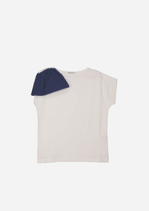 T-shirt SOLE Panna, fiocco blu-OUTLET T-shirt, Camicie, Top e Canotte-I Leoncini Shop