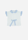T-shirt ELETTRA Bianco, con dettagli rigato azzurro-T-shirt, Camicie, Top e Canotte-I Leoncini Shop