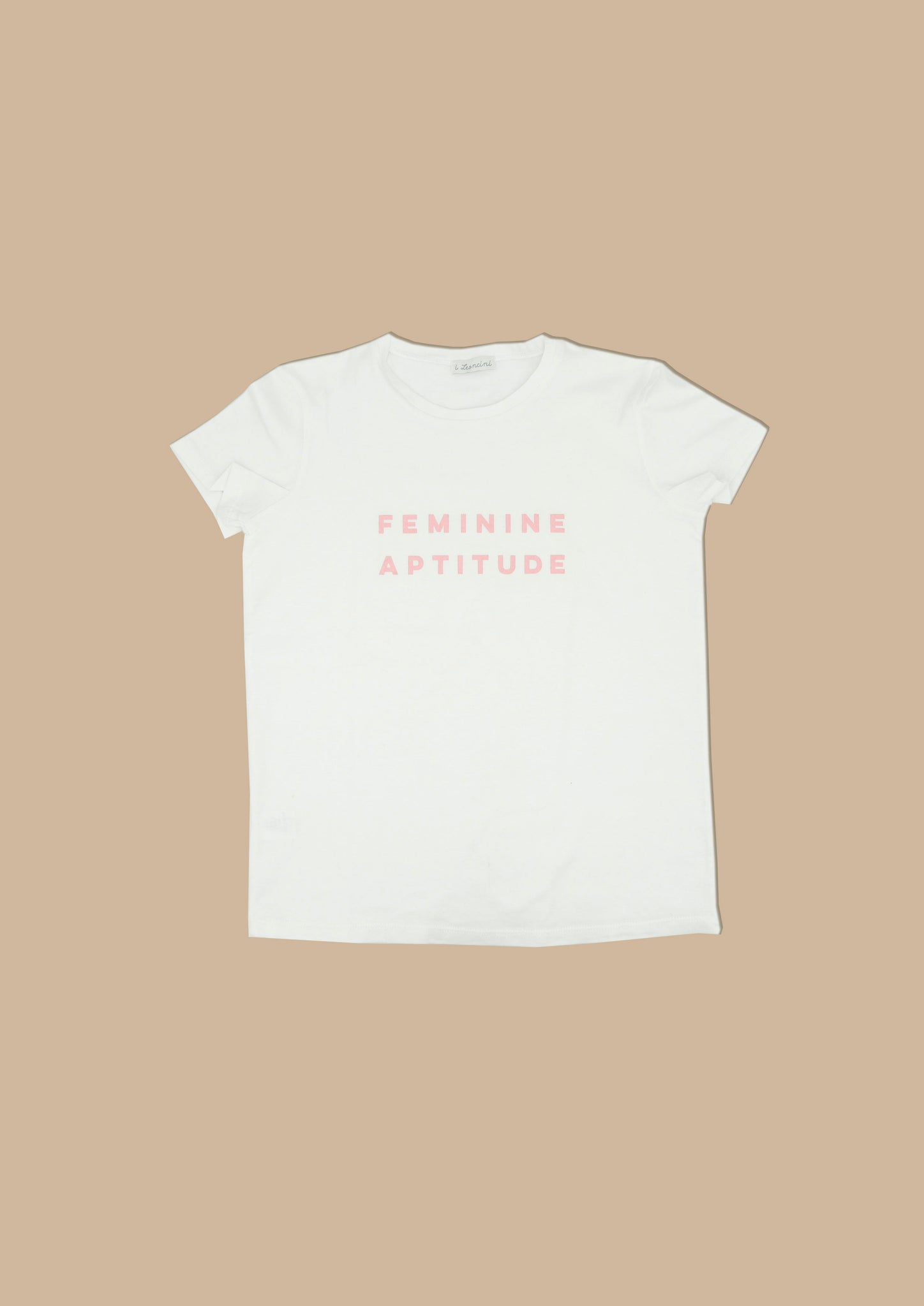 T-shirt FEMININE Bianco stampa rosa  floccata-Feminine aptitude-I Leoncini Shop